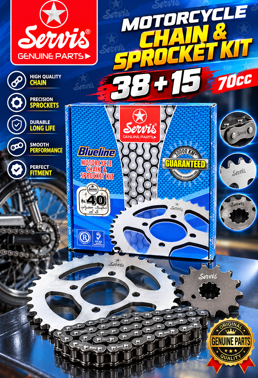 SERVIS CHAIN SPOCKET SET 38+15