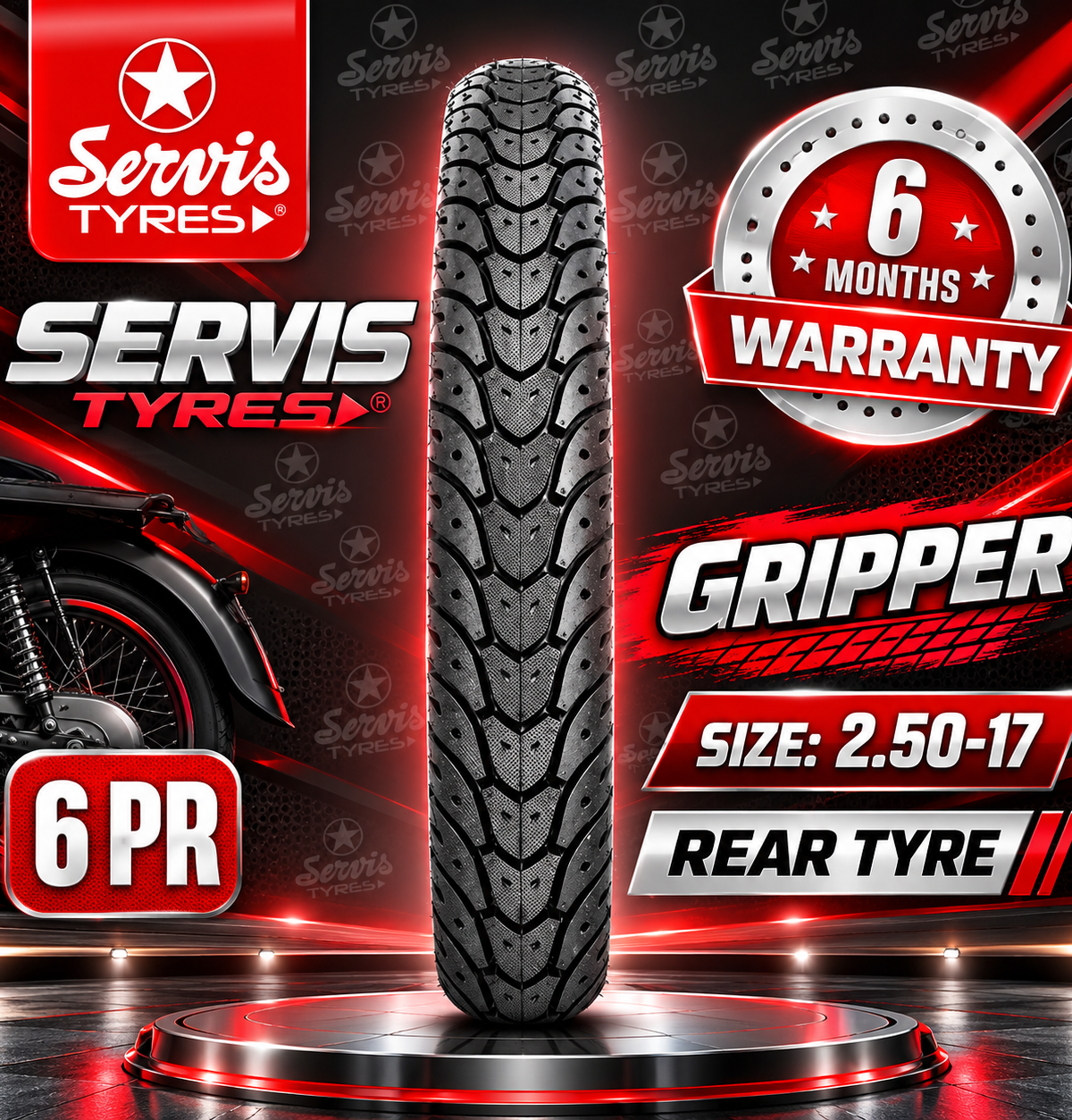 Servis Gripper 2.50-17 (Rear) 6 PR – 70CC – Motorcycle Tyre Tube Set